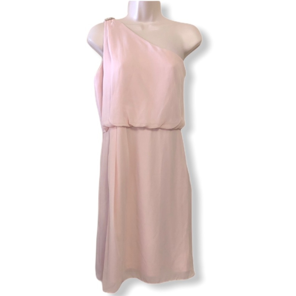 ADRIANNA PAPELL PINK ONE SHOULDER CHIFFON DRESS